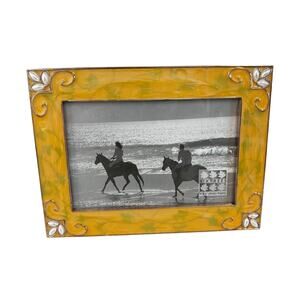 Vintage inspired desk top free standing photo frame silver pearl & golden enamel